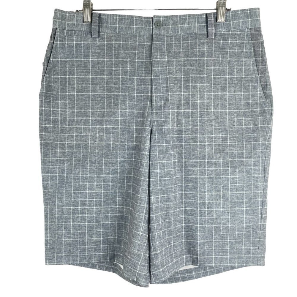Nike Golf Dri Fit Shorts Gray White‎ Plaid Polyester Blend Men's Size 34